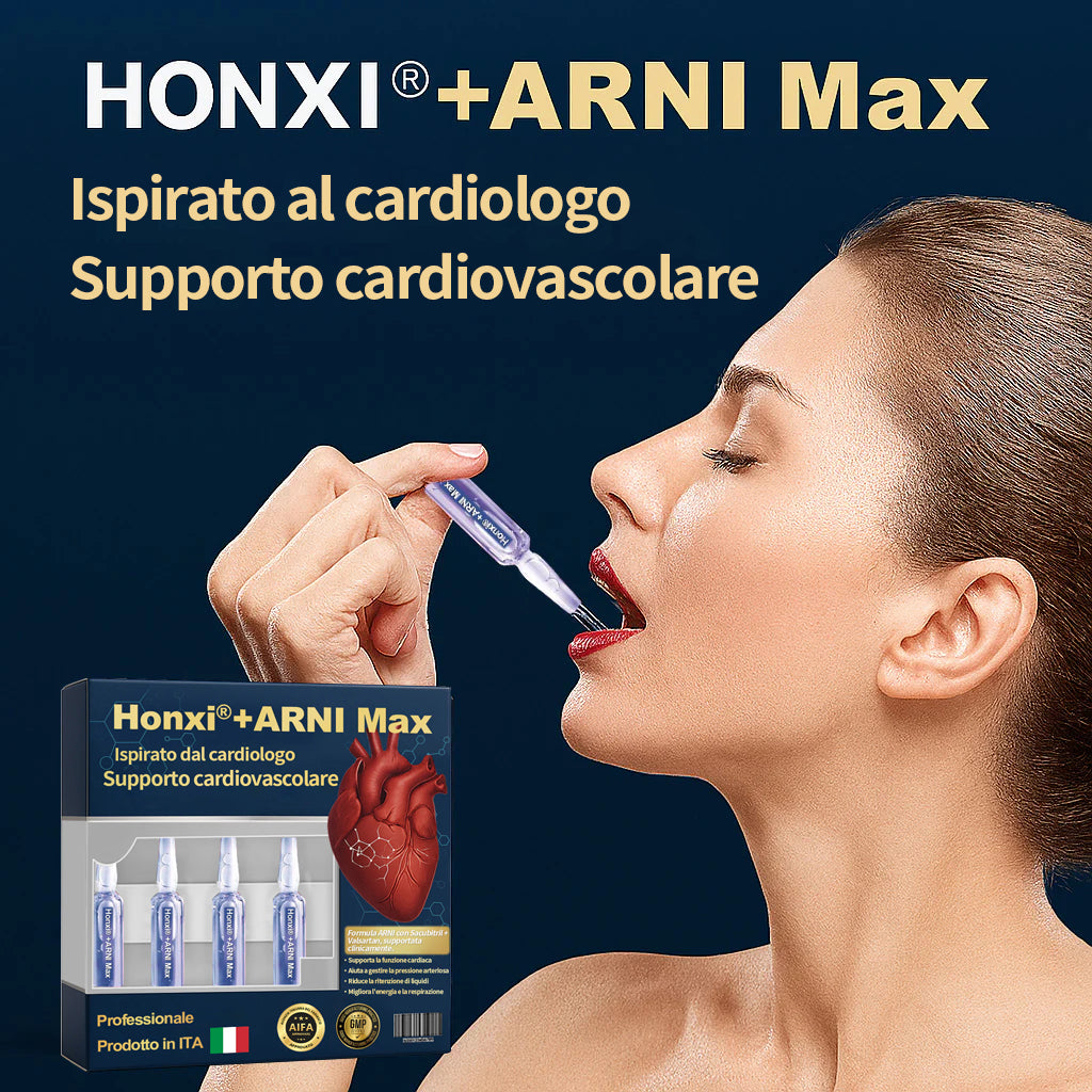 Honxi® +ARNI Max Cardiovascular Support Oral Solution Formula naturale clinicamente supportata per la funzionalità cardiaca e la gestione della pressione sanguigna Qualità professionale - Trasparenza totale - Struttura registrata dalla FDA