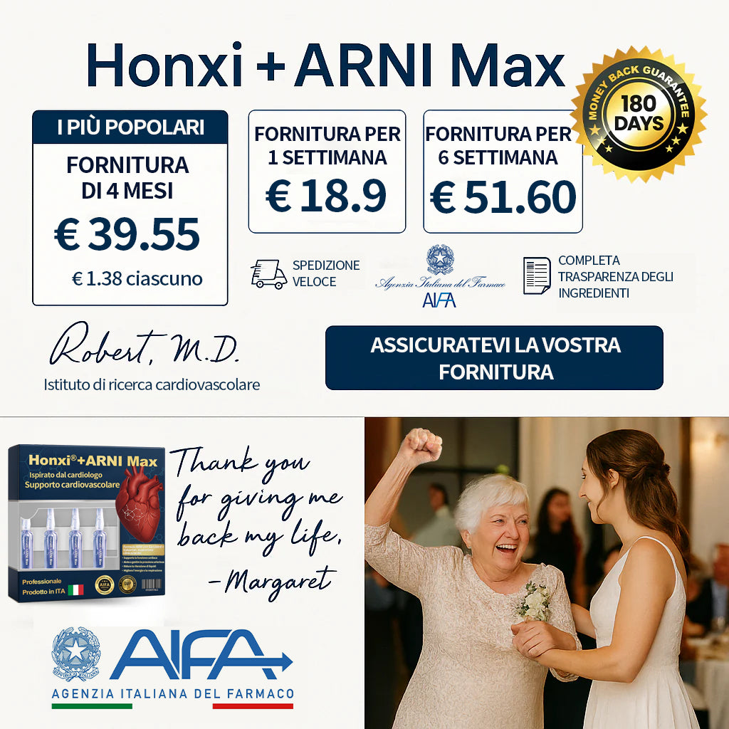 Honxi® +ARNI Max Cardiovascular Support Oral Solution Formula naturale clinicamente supportata per la funzionalità cardiaca e la gestione della pressione sanguigna Qualità professionale - Trasparenza totale - Struttura registrata dalla FDA